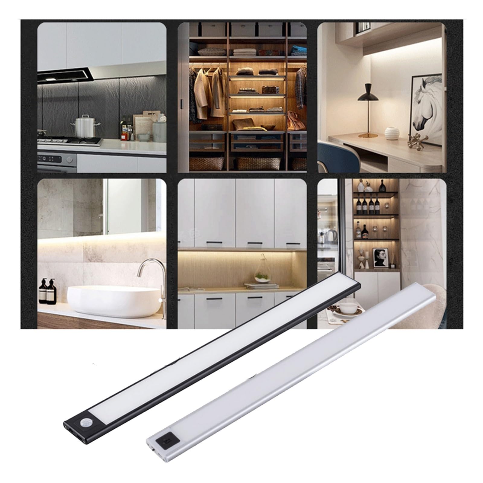 Sensor De Luz LED Por Movimiento PIR 20/40cm, Luces Térmicas For Debajo Del Gabinete, Lámpara Aluminio Ultrafina Recargable USB, Nocturna Detector De Movimiento(White 20cm,Hand Sweep)