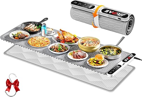 Tapete de calentamiento de alimentos extra grande de 580 W (XXXL 40 x 15 pulgadas), bandeja de calentamiento eléctrico de silicona para fiestas,
