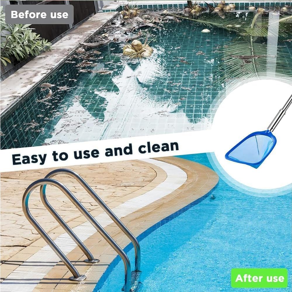 Pool Kescher mit Teleskopstange, PoolKescher mit Poolbürste, Teichkescher Feinmaschig, Laubkescher, Pool Reinigungsset für Schwimmbad, Spas,Teich,Whirlpools,Planschbecken (220cm)