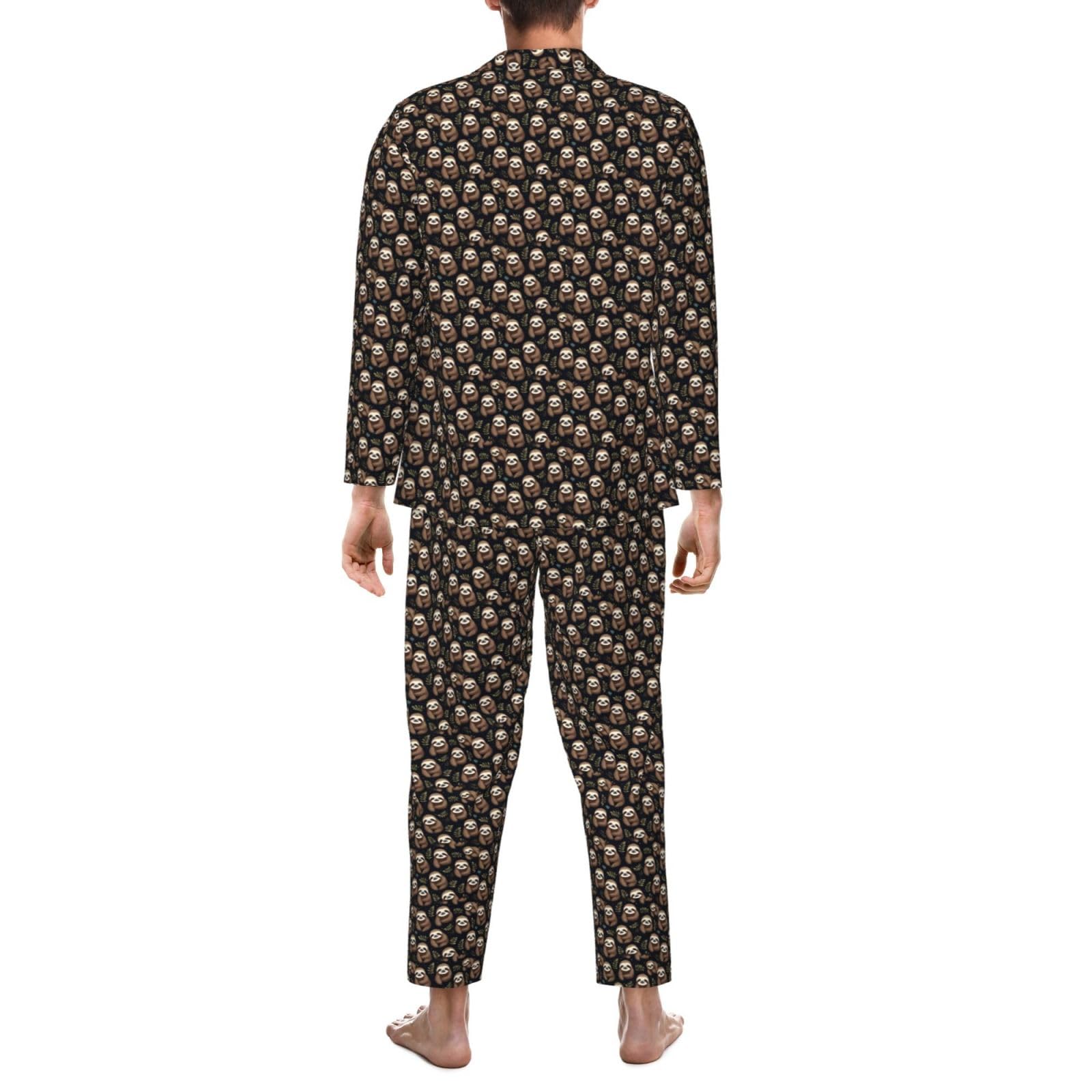 Freches Faultier-Pyjama-Set für Herren, langärmelig, zweiteilig, bequem, Nachtwäsche, Nachtwäsche