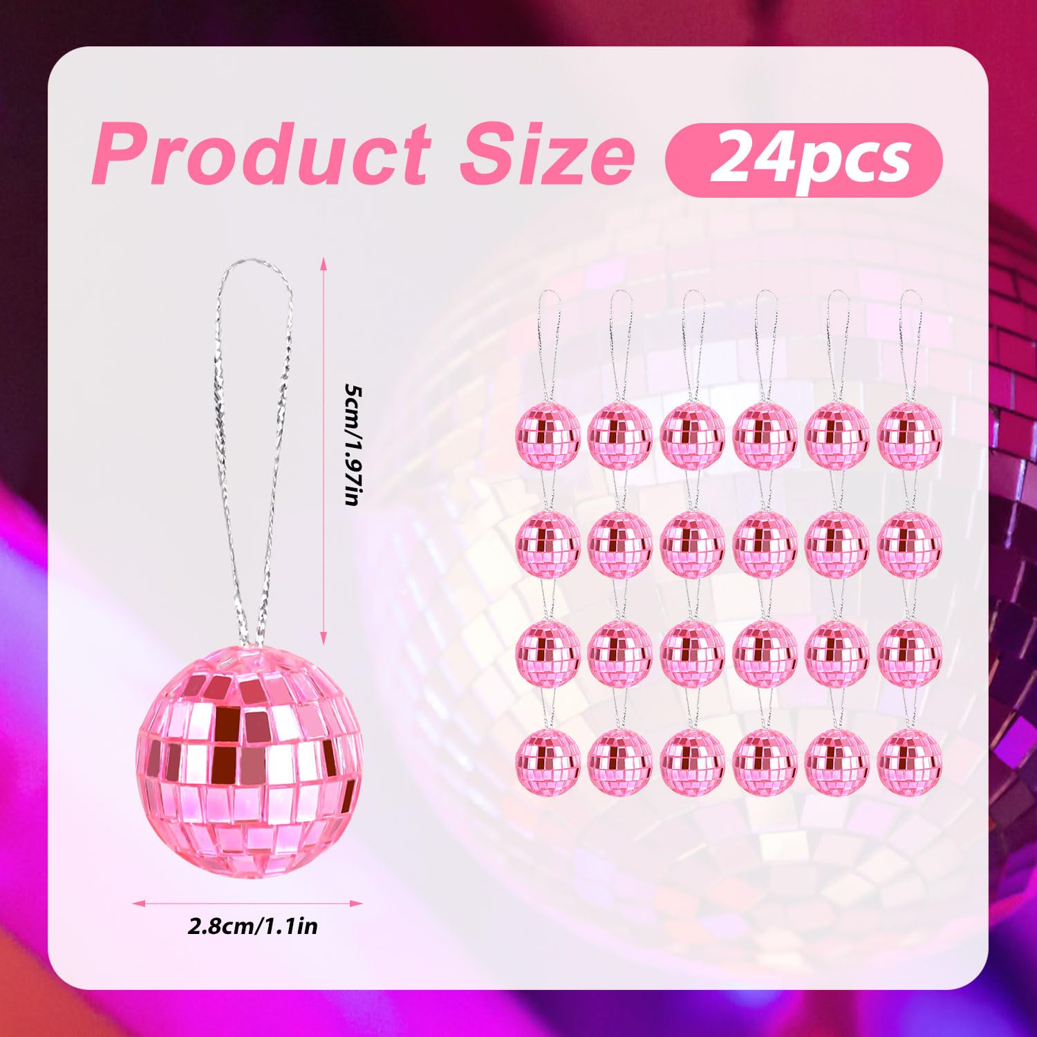 24uds Bola Discoteca Colgante para Decoración Fiestas, 2,8cm Minibolas Discoteca con Espejo Bola Discoteca Rosa Decoraciones Fiestas Discoteca Adornos Bola Discoteca para Halloween Fiestas