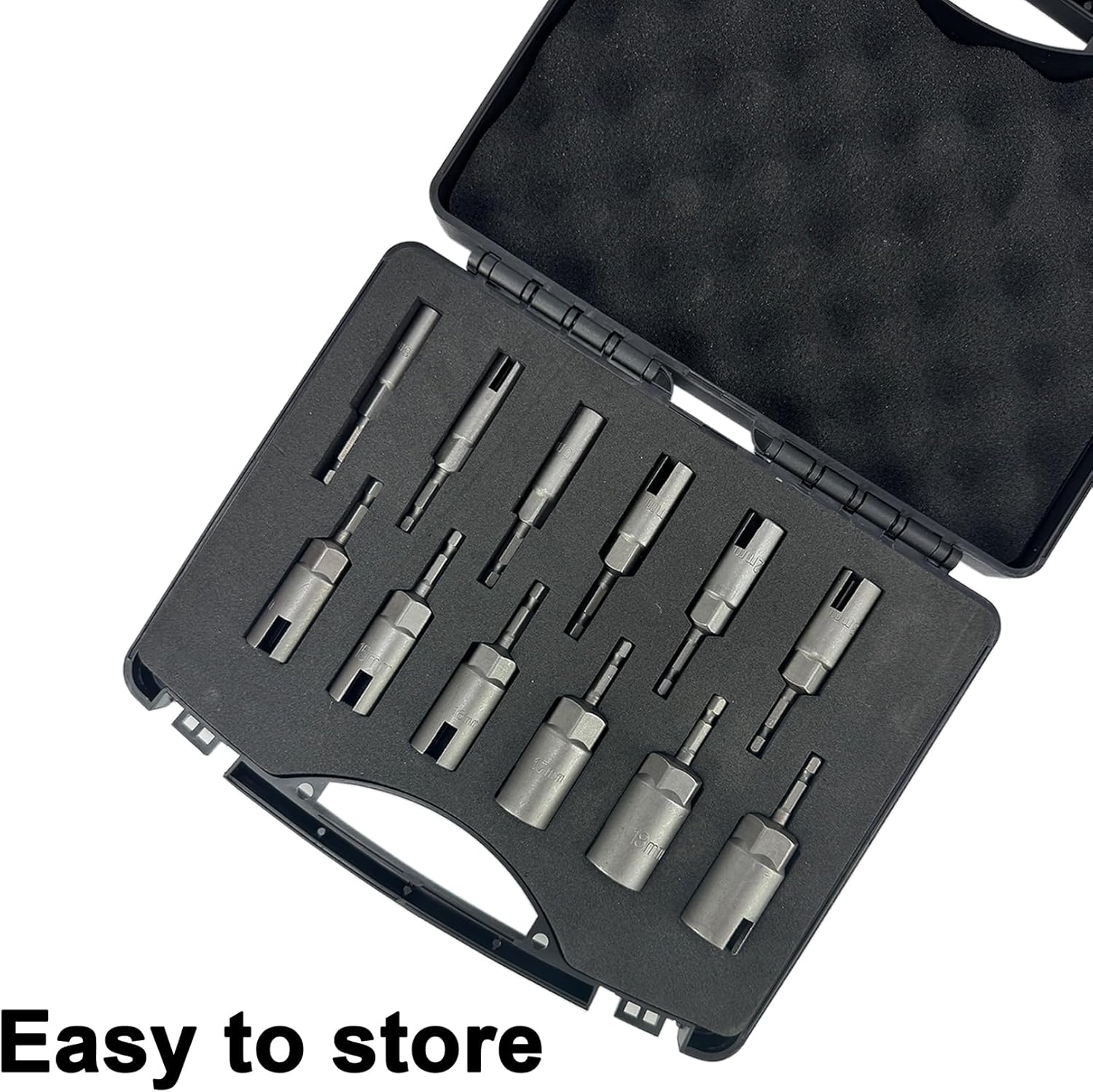 Wing Nut Driver 12pcs, 1/4” Hex Shank Wing Nut Driver Bit Socket Wrenches Tools Set, with EVA Storage for Wing Nuts, Hex Bolts, Butterfly Nuts, C Hooks, Eye Bolts and Wire Twisting