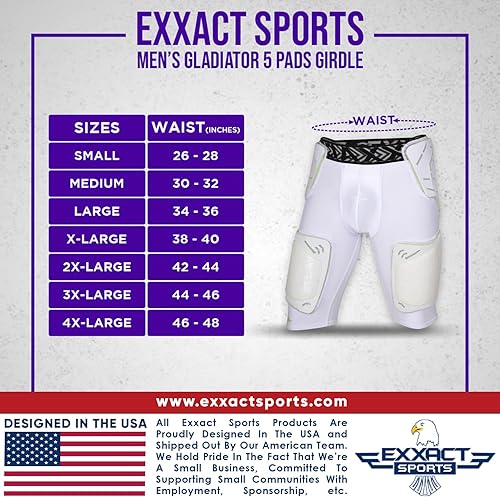 Miniatura 25 de Exxact Sports Gladiator - Faja de fútbol para adultos de 5 almohadillas para hombres con cadera, muslos, almohadillas para coxis, pantalones cortos