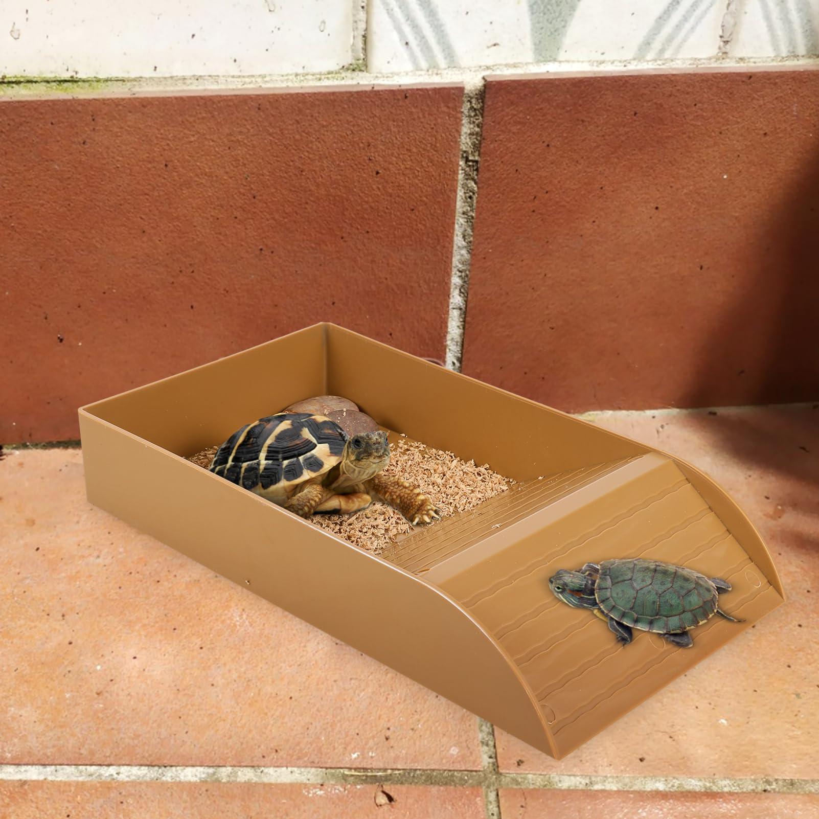 Yardwe Turtle Water Dish with Ramp Large Reptile Bathing Pool Spacious Tortoise Feeding Bowl and Basking Platform Easy to Clean Reptile Water Bowl for Turtles - Image 2