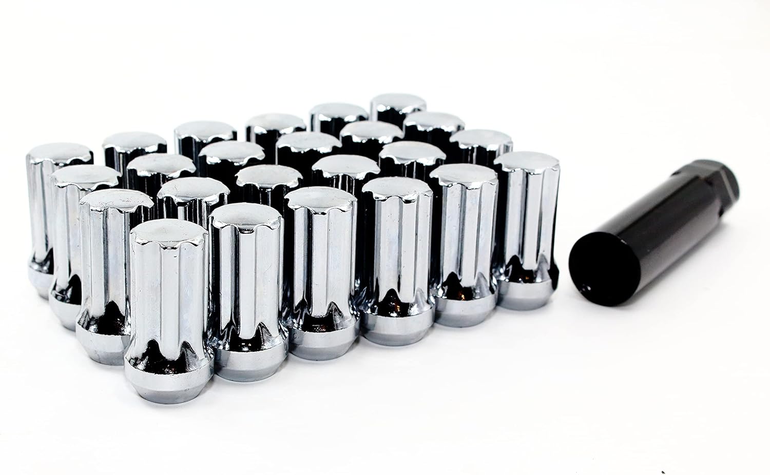 Set of 24 Veritek 14x1.5mm 1.75 Inch 44mm Overall Length Chrome Spline Drive Acorn Lug Nuts 21mm 22mm Key For Cadillac Chevy Ford GMC Nissan Toyota Aftermarket Custom SUV Truck Wheels VPE-14153809LSCH