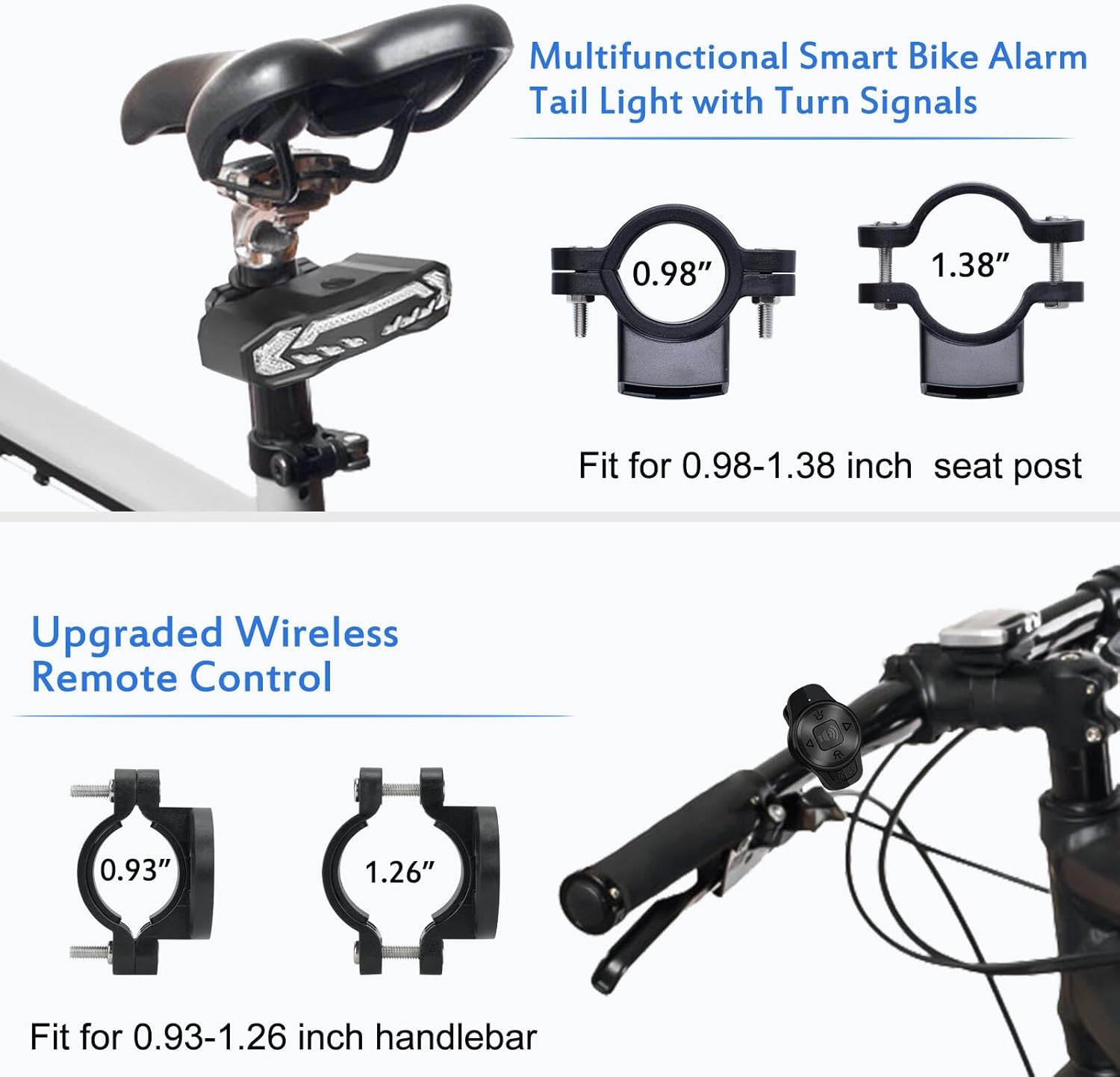 Image showing the NineLeaf Bike Turn Signals remote control mounted on a bicycle handlebar.