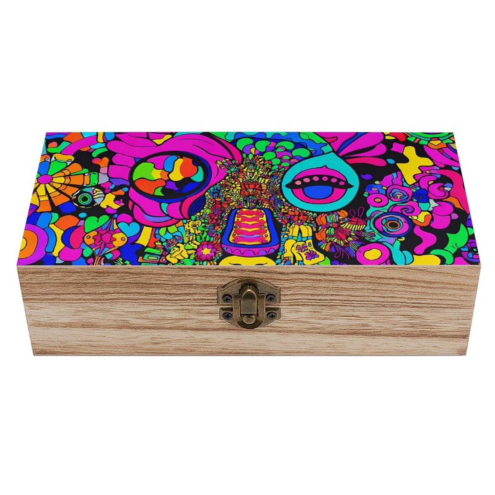 HLBSDM Trippy Colorful Art Wooden Storage Box