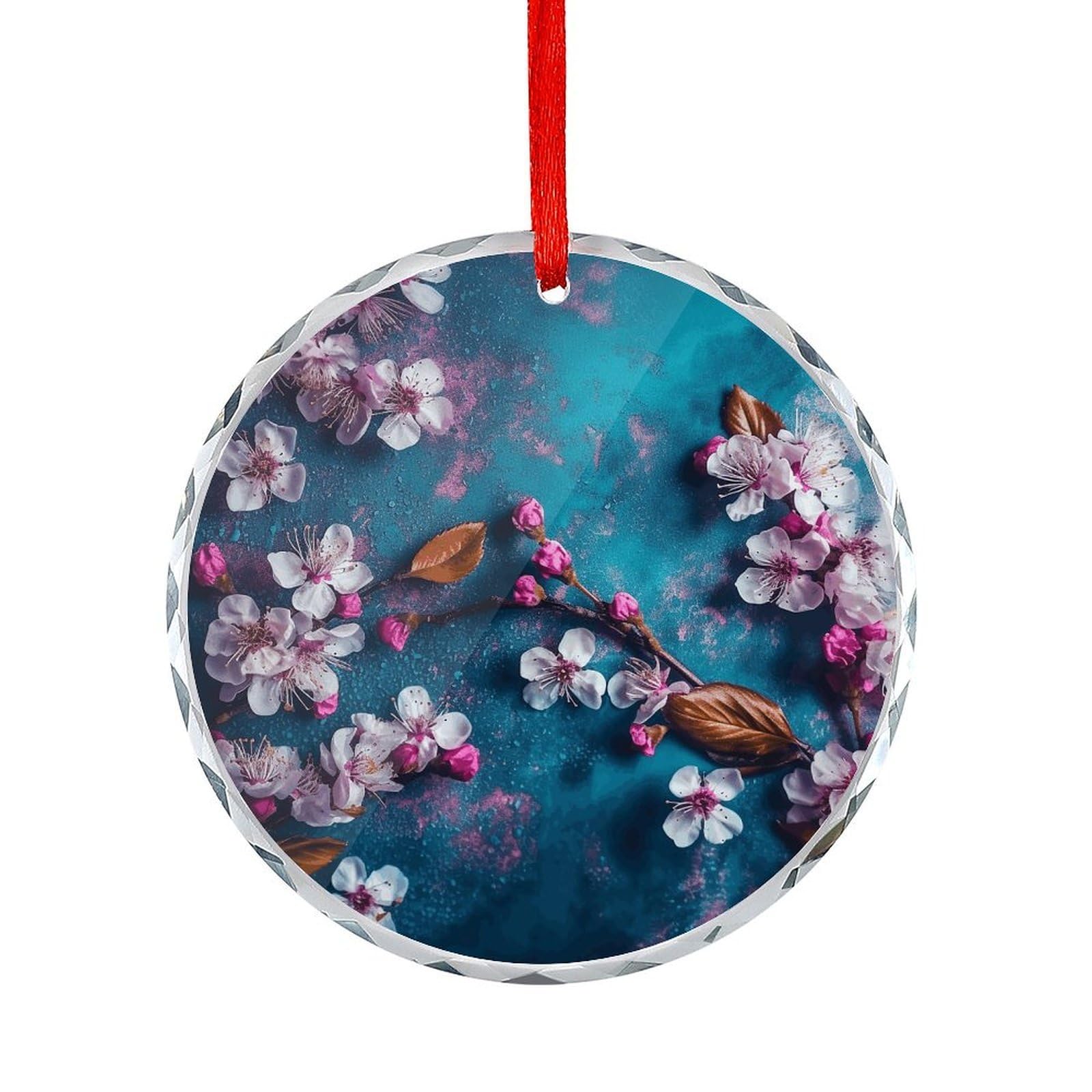 Fodpand Women's Style Flowers On Blue Background Round Glass Ornament Keepsake Gift Exchange Ideas Car Decor,Christmas Ornaments For Tree Window Garden Ornaments