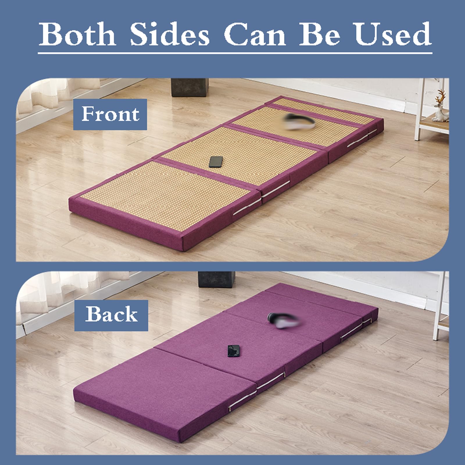 Tatami Japonais,Tatami Japonais Traditionnel,Tapis De Sol en Rotin Japonais Pliable,AntidéRapant Matelas Japonais en Rotin,Portable,pour Salon,MéDitation,Yoga,Tapis De Jeu