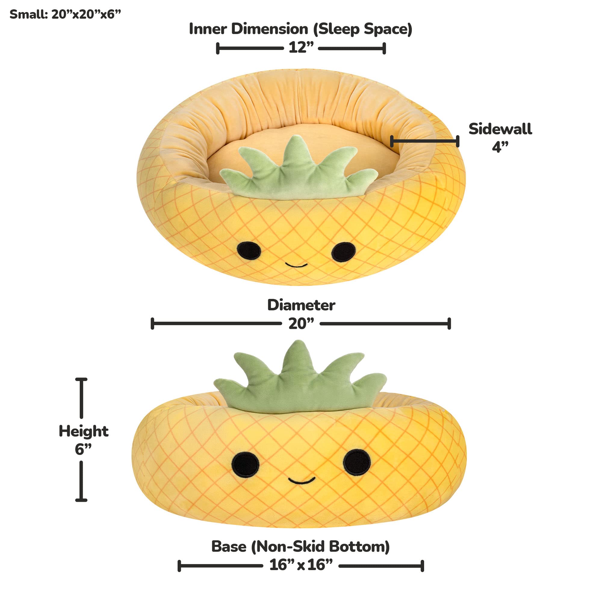Squishmallows Oficjalne 50-calowe legowisko dla zwierząt domowych Maui Ananas - małe Ultrasoft oficjalne pluszowe legowisko dla zwierząt domowych