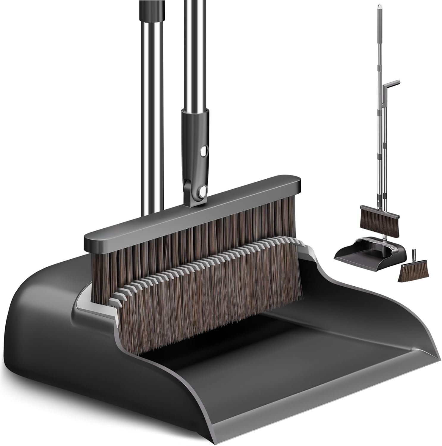 Broom and Dustpan Set for Home, Extra Brush Head & 51.6" Adjustable Long Handle, with Comb Teeth for Pet Hair, Lightweight Indoor Sweeping Kit for Hardwood Floor