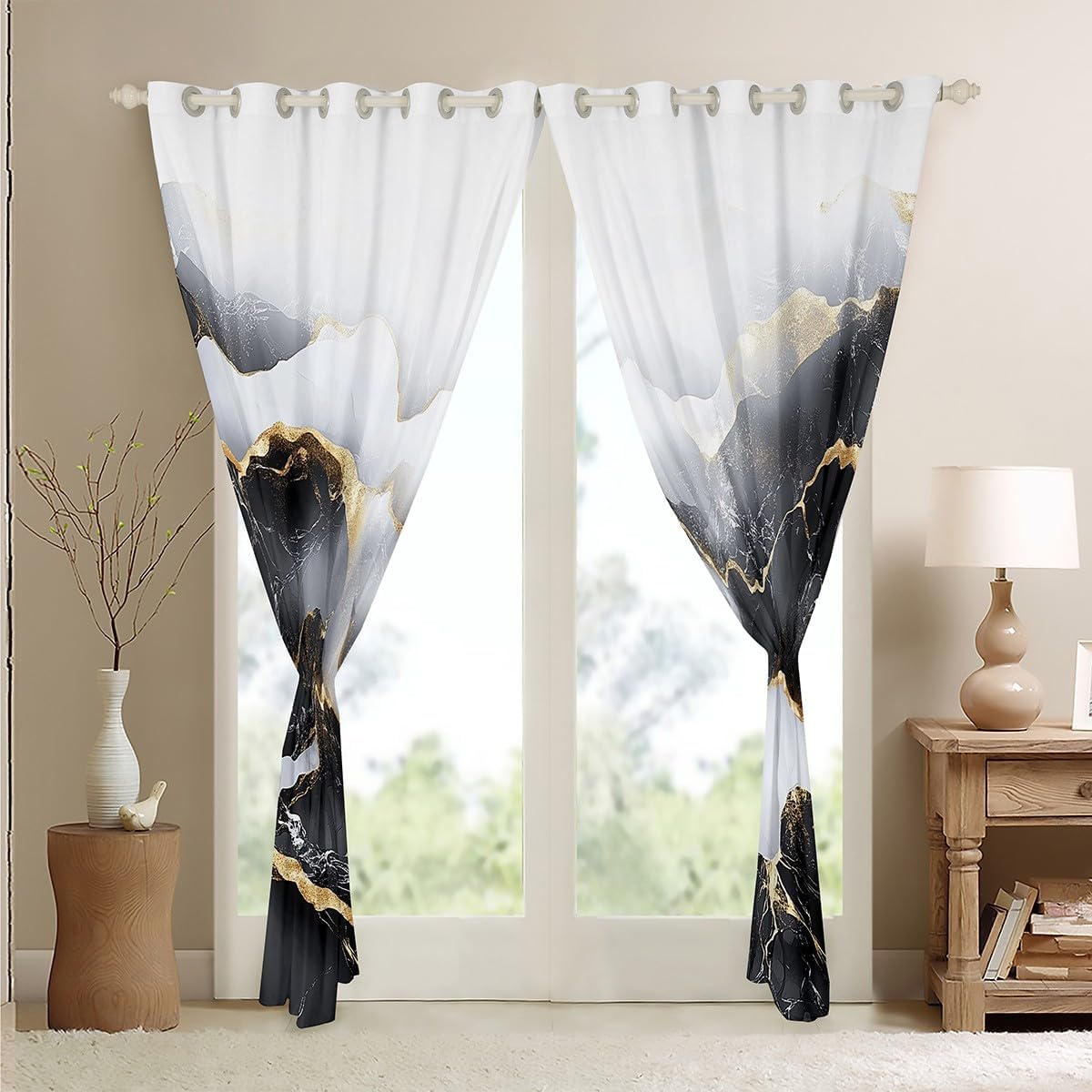 Grey Marble Window Curtains, Abstract Stone Pattern Blackout Curtains For Kids Boys Girls Teens Adult Bedroom, Gray Black Marble Curtains Luxury Microfiber Curtains & Drapes 2 Panels, 38"Wx54"L
