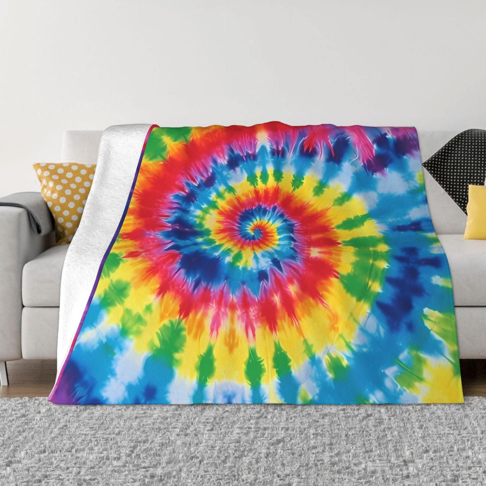 KLOPH tie dye Rainbow Throw Blanket 40"x30" Flannel Fluffy Warm Blanket for Couch, Reversible Plush Blankets for Bed, Comfy Fuzzy Blanket for Sofa, Plush Lightweight-Blankets for All Season
