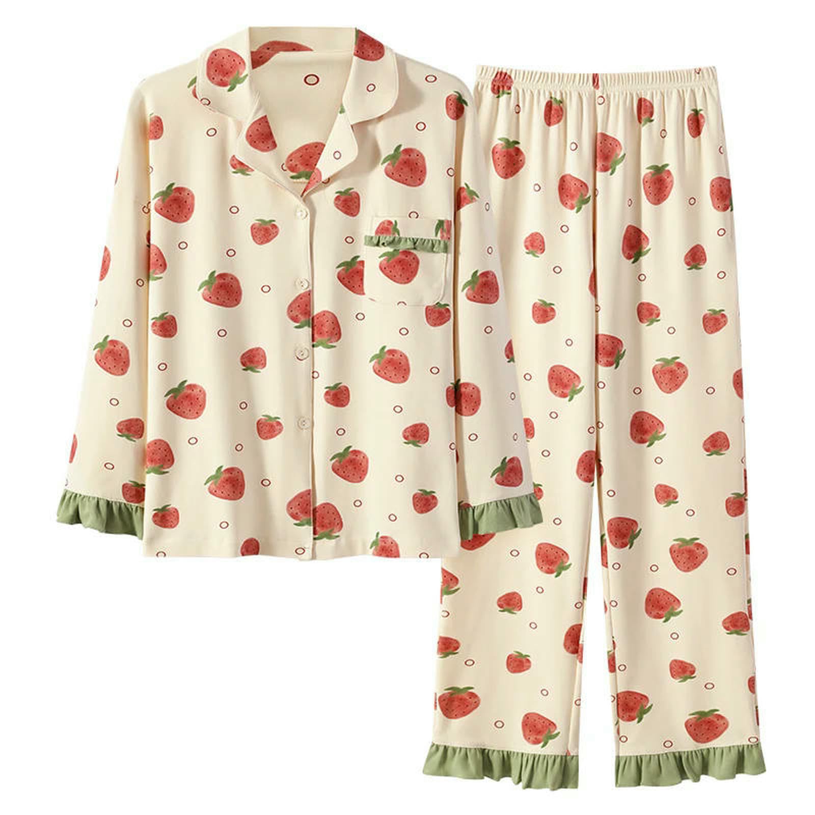 Pigiama da Donna Primaverile E Autunnale Set in Cotone A Maniche Lunghe con Colletto Rovesciato Femminile-cm8531-m