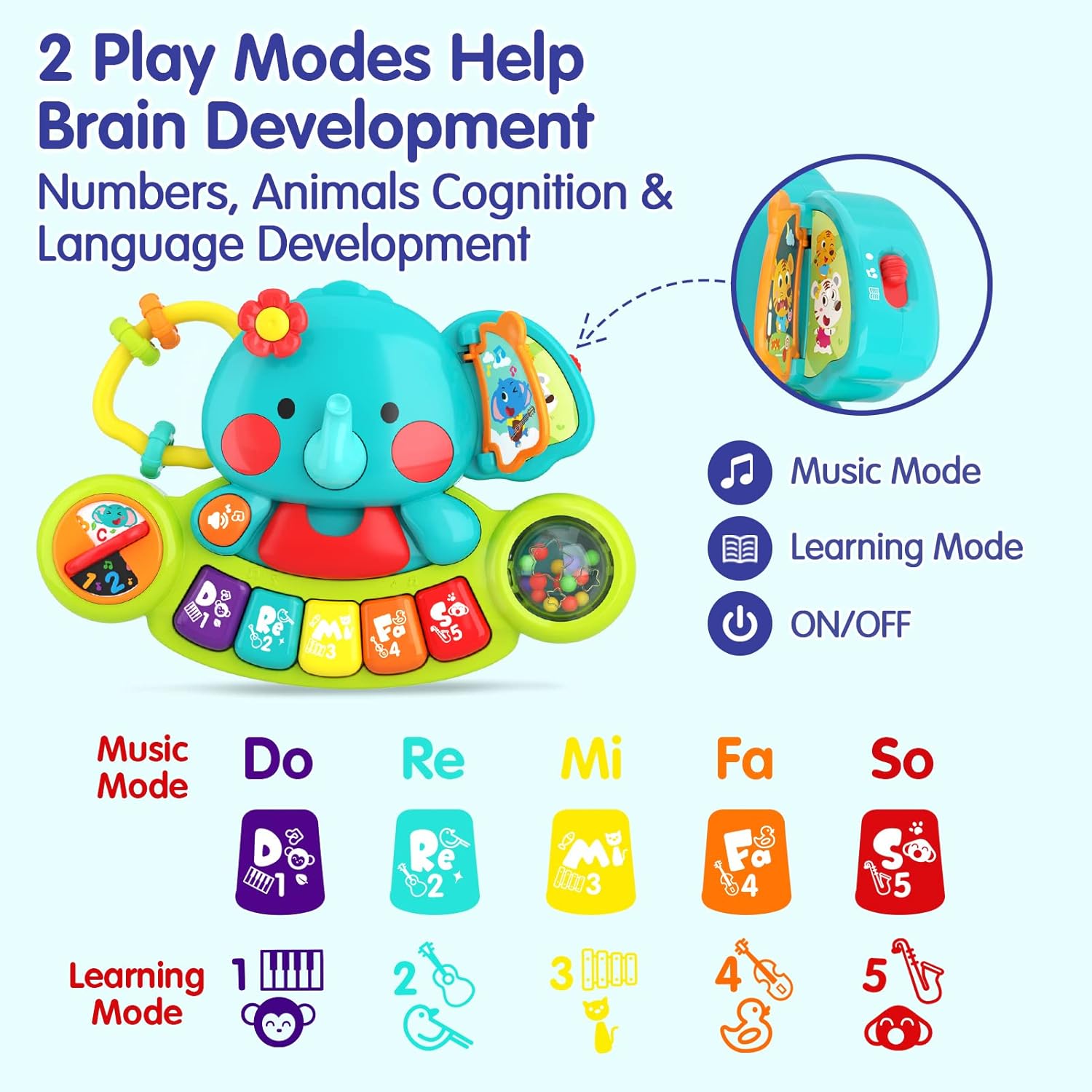 HOLA Baby Toys 6 to 12 Months, Toys of Baby 12 Months, Musical Elephant Piano Baby Toys 6 Months Plus 12 18 Months, Interactive Early Learning Toys for 6 Month Old Babies Girls Boys Gifts 4