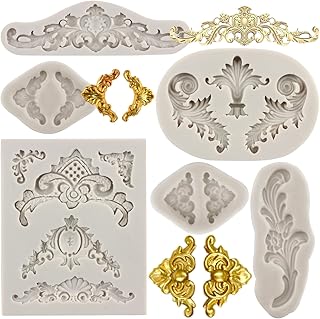 Baroque Style Silicone Molds Curlicues Scroll Lace Fondant Molds Vintage Relief Flower Mold Filigree Mold For Cake Decorating Cupcake Topper Candy Chocolate Gum Paste Polymer Clay Set Of 6