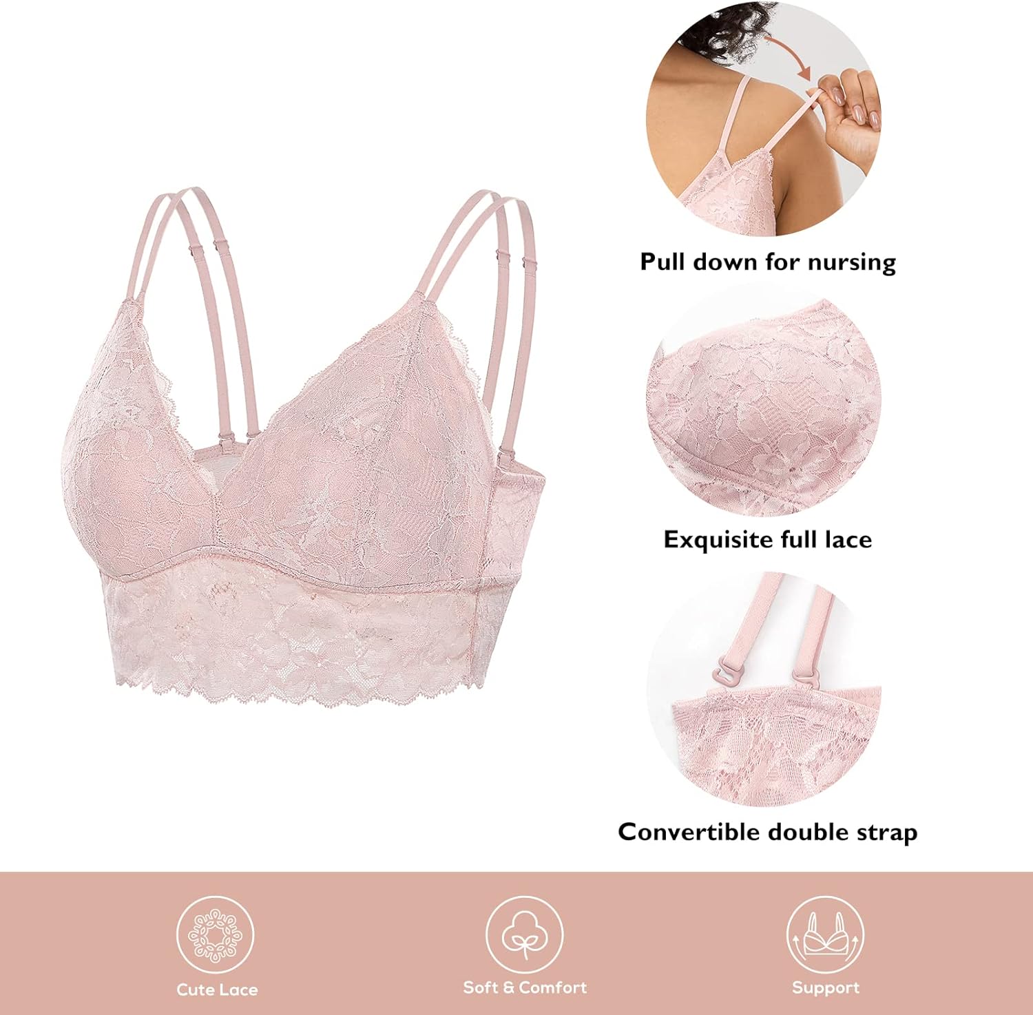 MOMANDA Women's Plus Size Nursing Bra Lace Bralette Wireless Padded Maternity Breastfeeding Bras - Image 3