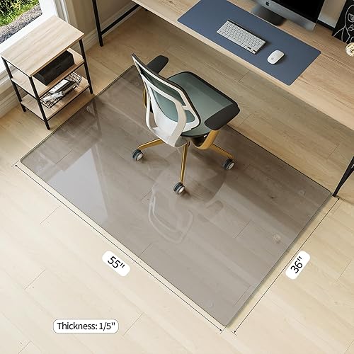 Vista 67 de Koonmi Tapete para silla de vidrio templado para suelos de madera dura y alfombras, 30 x 48 pulgadas, color gris, protector de piso de oficina