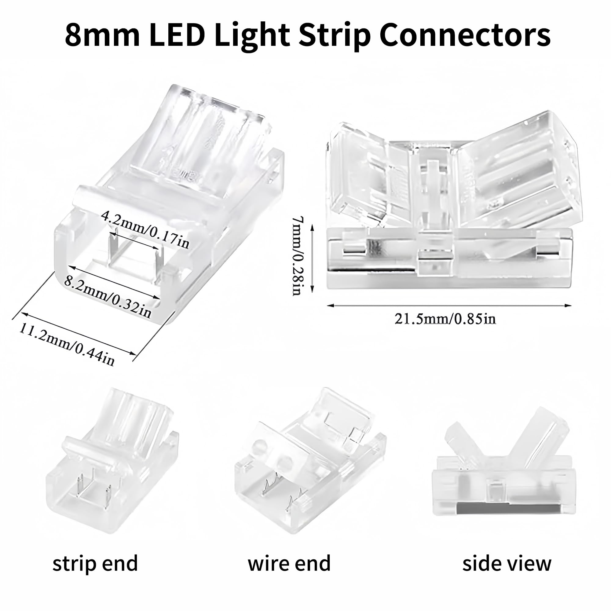 Clearhill 2Pin Transparent Solderless LED Light Strip Connectors,20Packs-8mm Wide Gapless Quick Adapter for Waterproof/Non-Waterproof Single Color LED Strips,No Soldering Required - Image 2