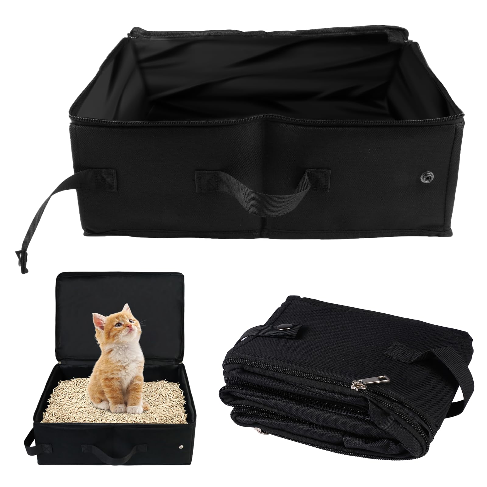 Arenero de Viaje para Gatos Portatil con Tapa, Arenero Portatil Gatos 40x30cm, Cat Litter Box, Caja de Arena Plegable Impermeable para Camping, Coche, Interior y Exterior