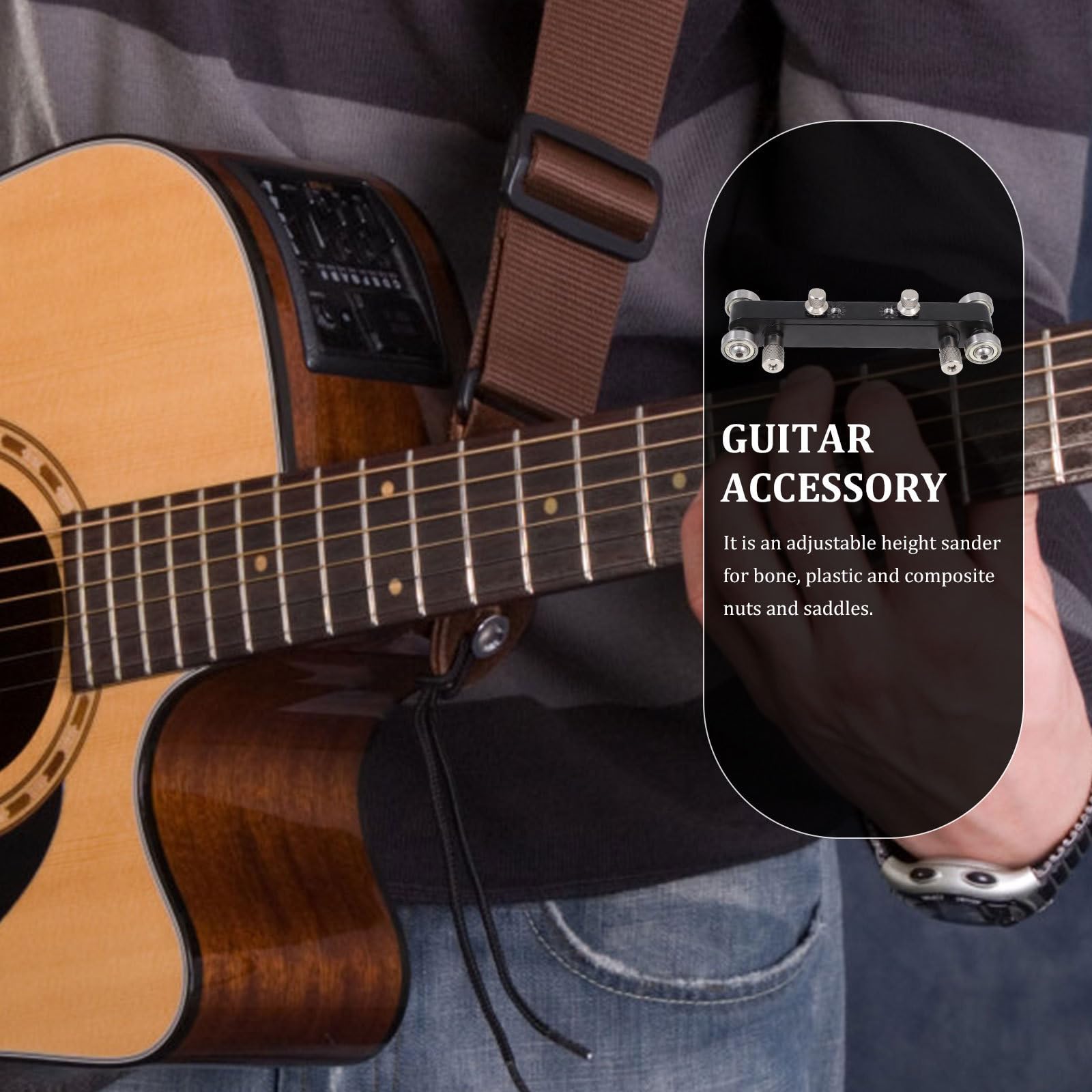 Lijadora de Tuercas para Guitarra Ajustable de Aleación | Aluminio Negro, para Cejuelas y Silletas de Plástico o Hueso, Altura Regulable, Útil en Luthería