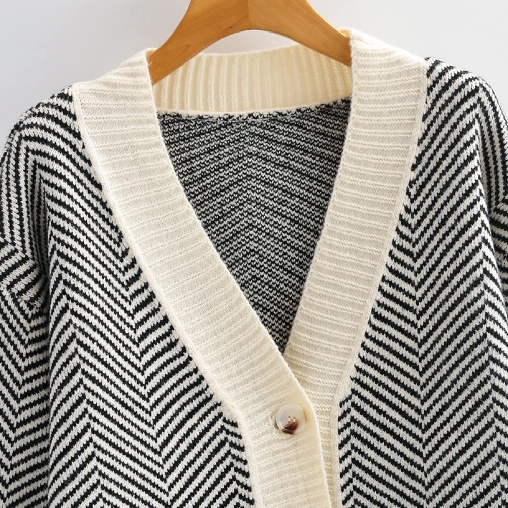 Strickjacke Damen,Frauen Strickjacke Elegante Gestreifte Strickjacke Vintage Jumper Lady Fashion Knit Strickjacke Mantel Langarm Offene Front Lose Strickwaren Pullover