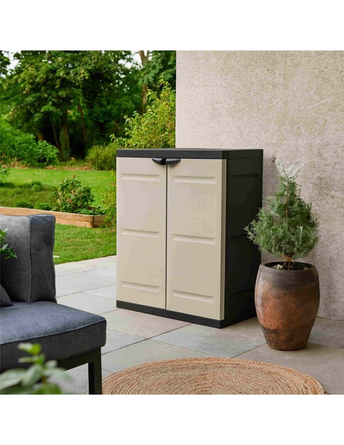 Jardin202 - Armario Medio de Resina | 2 Estantes Regulables | Almacenaje Bajo Terraza | Titanium Beige o Negro | 70x44x88 cm | (Negro)