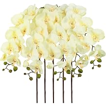 IPOPU 40.16" Champagne Orchid Artificial Flowers 5PCS Look Real Faux Orchids Long Stem Fake Orchid Stems Phalaenopsis for Tall Vase for Bridal Shower Home Party Wedding Decoration Champagne