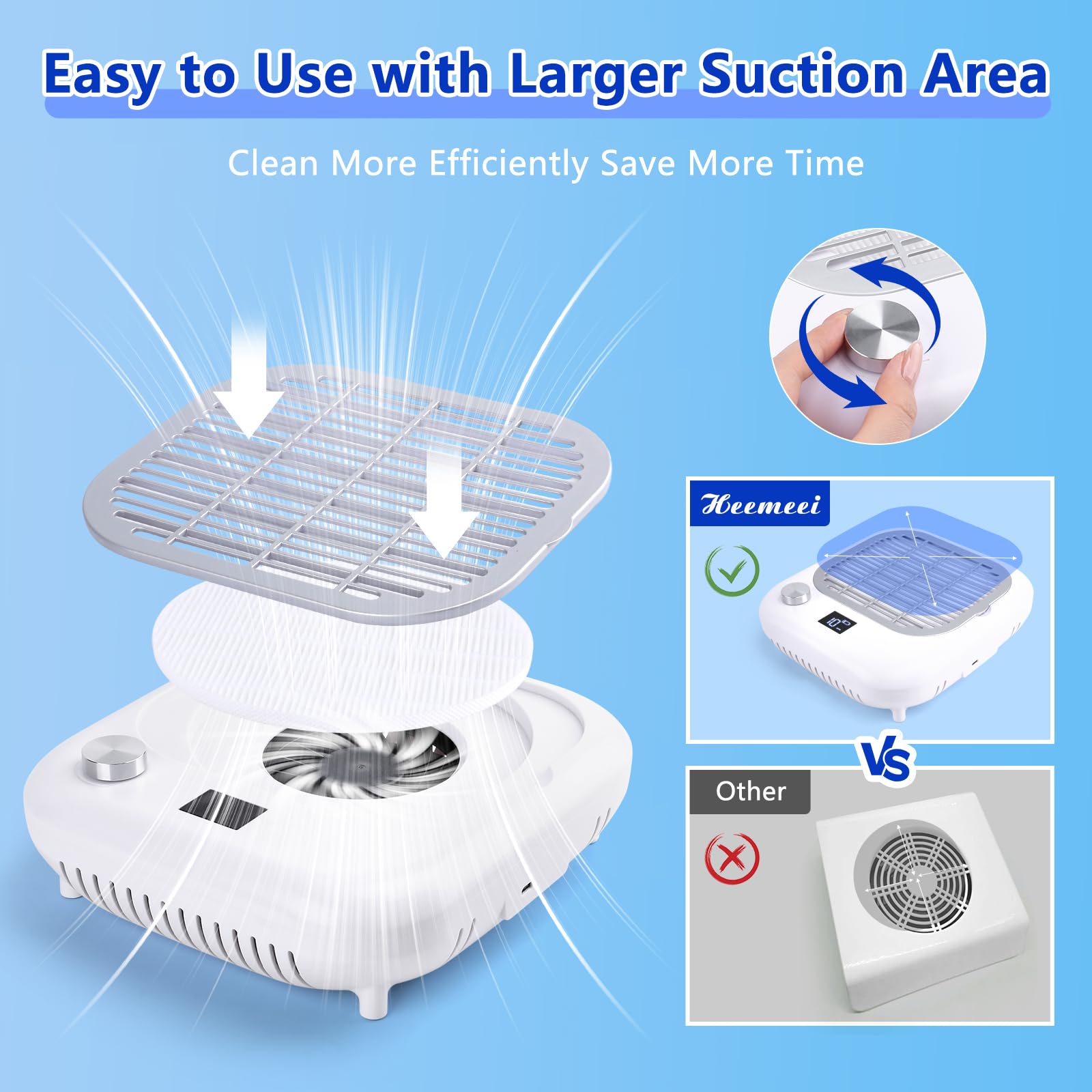 Colector de polvo de uñas, colector de polvo de uñas con 2 filtros reutilizables y cepillo de polvo de uñas, potente máquina de succión de polvo recargable para esmalte de gel acrílico