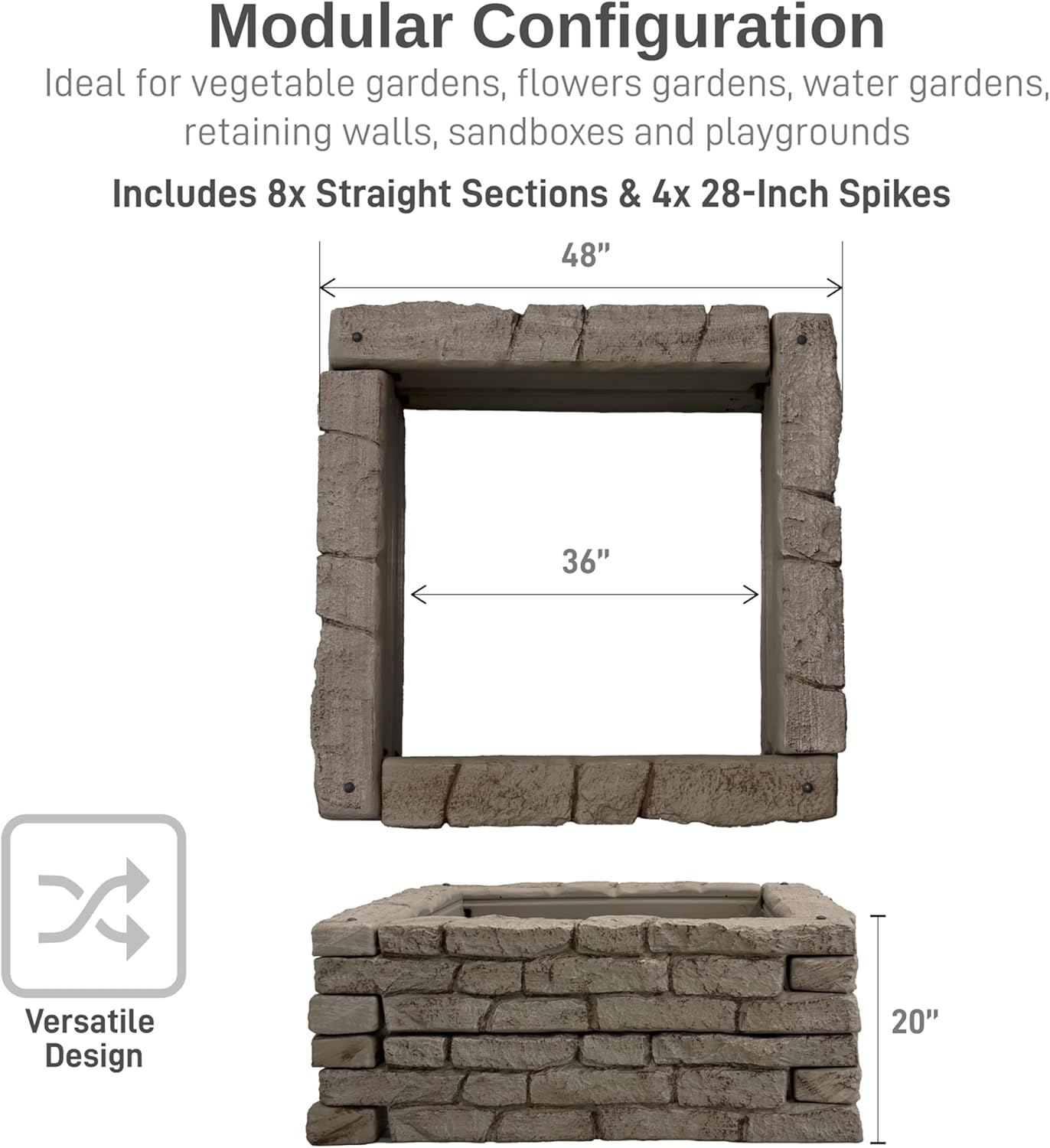 RTS Home Accents Rock Lock Raised Garden Bed Kit, 48" Square