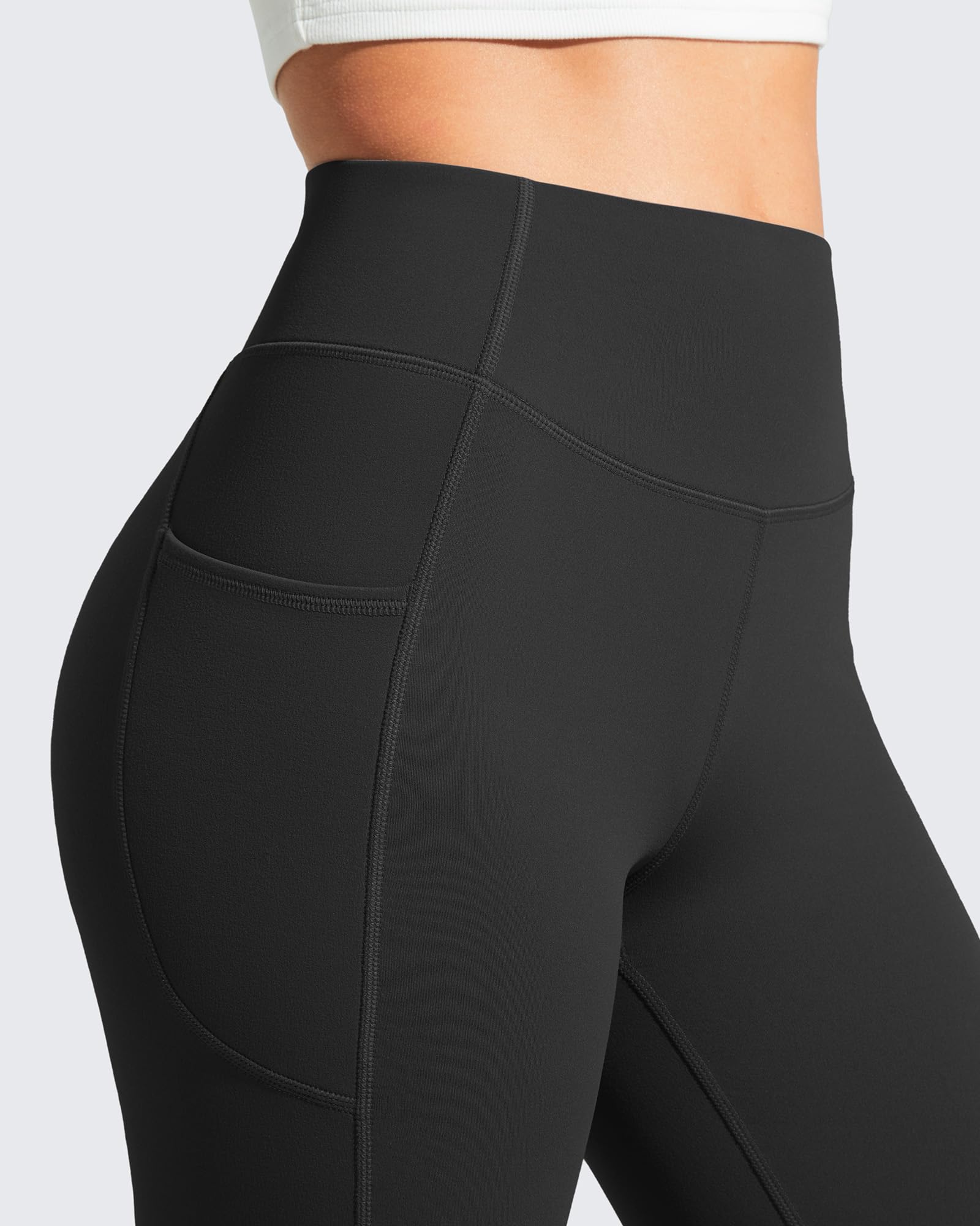 G4Free Barefeel Legging de yoga doublé en polaire avec 2 poches pour femme - Pantalon d'entraînement thermique décontracté - 63,5 cm/68,6 cm