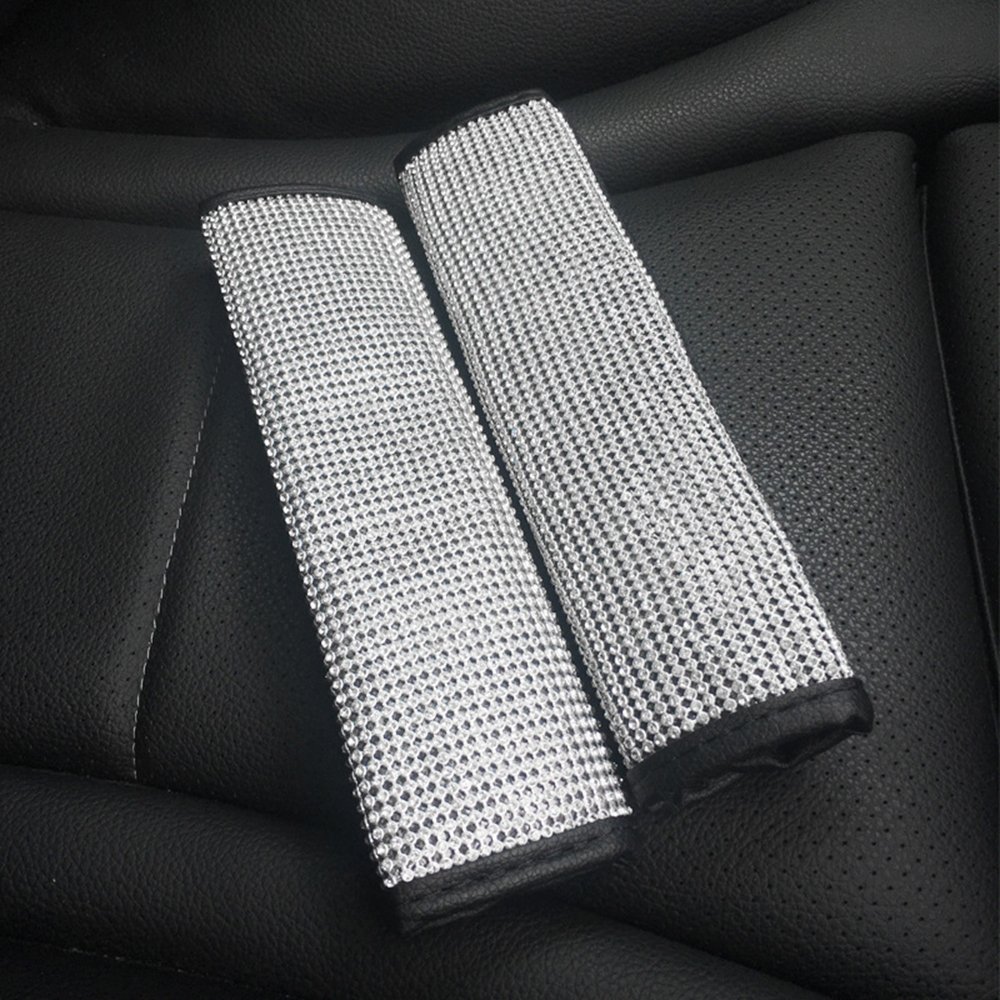 U M 4 Packs Bling Bling Seat Belt Shoulder Pads Luster Crystal Car Seatbelt Covers Diamond Car Decor — view 2