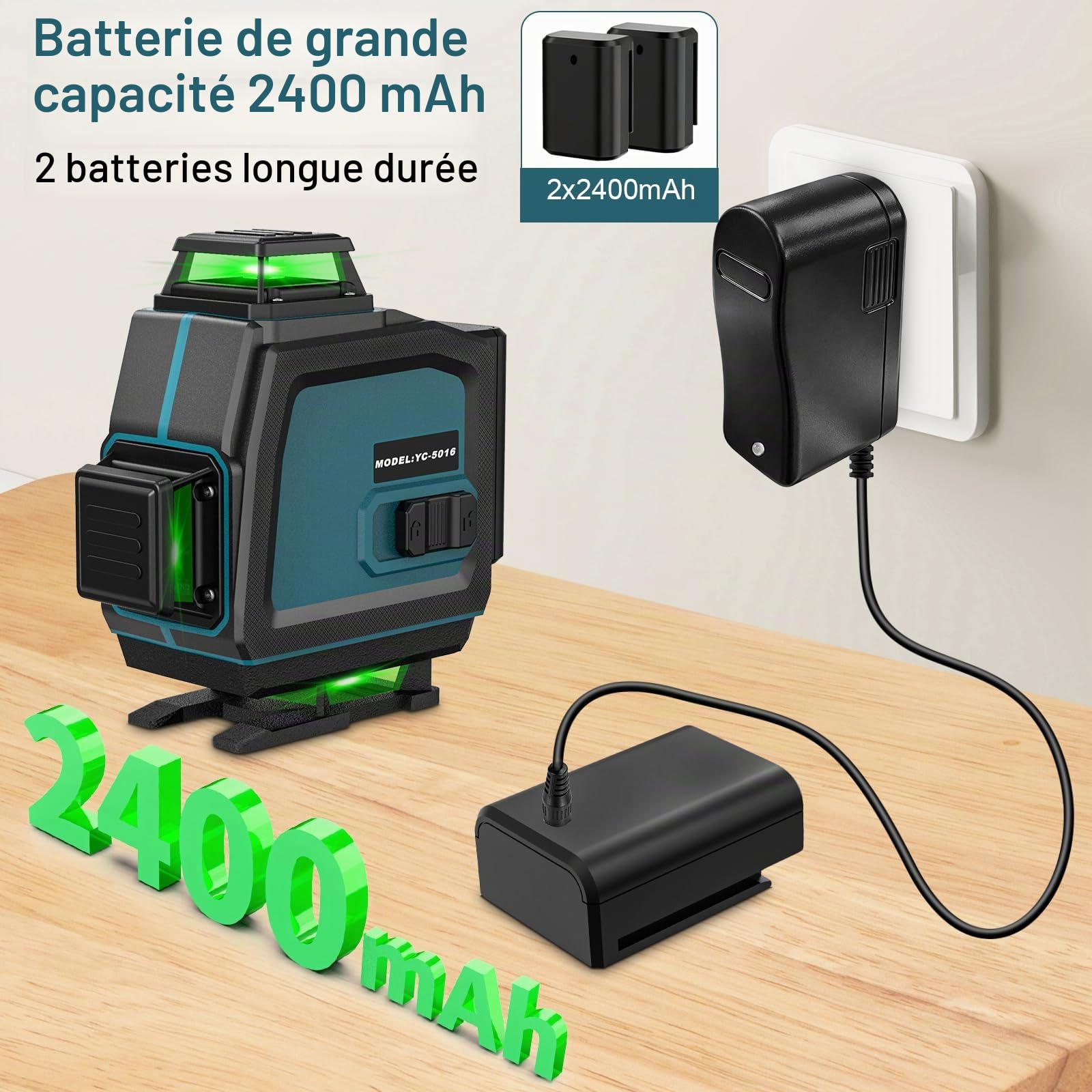 QUPERR Niveau Laser Vert 4D Autonivelant 16 Lignes 4x360° | Laser de chantier pour carrelage, tableaux et travaux intérieurs; faisceau vert, sans trépied