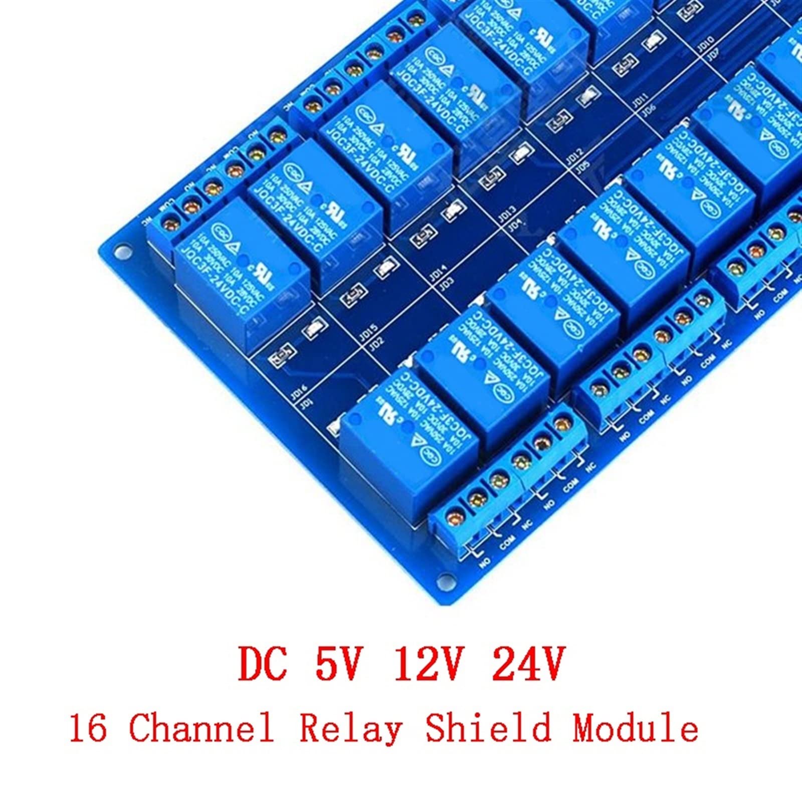 Módulo de protección relé 16 canales DC 5V 12V 24V con optoacoplador LM2576 interfaz microcontroladores potencia for Kit bricolaje(12v 16Channel)