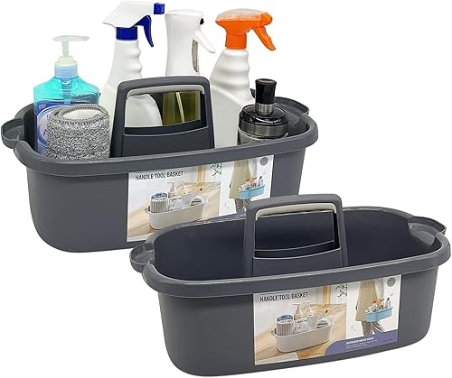 Goderewild Paquete de 2 organizadores de limpieza de plástico multiusos con asa, organizador de ducha, cesta de almacenamiento, bolsas portátiles