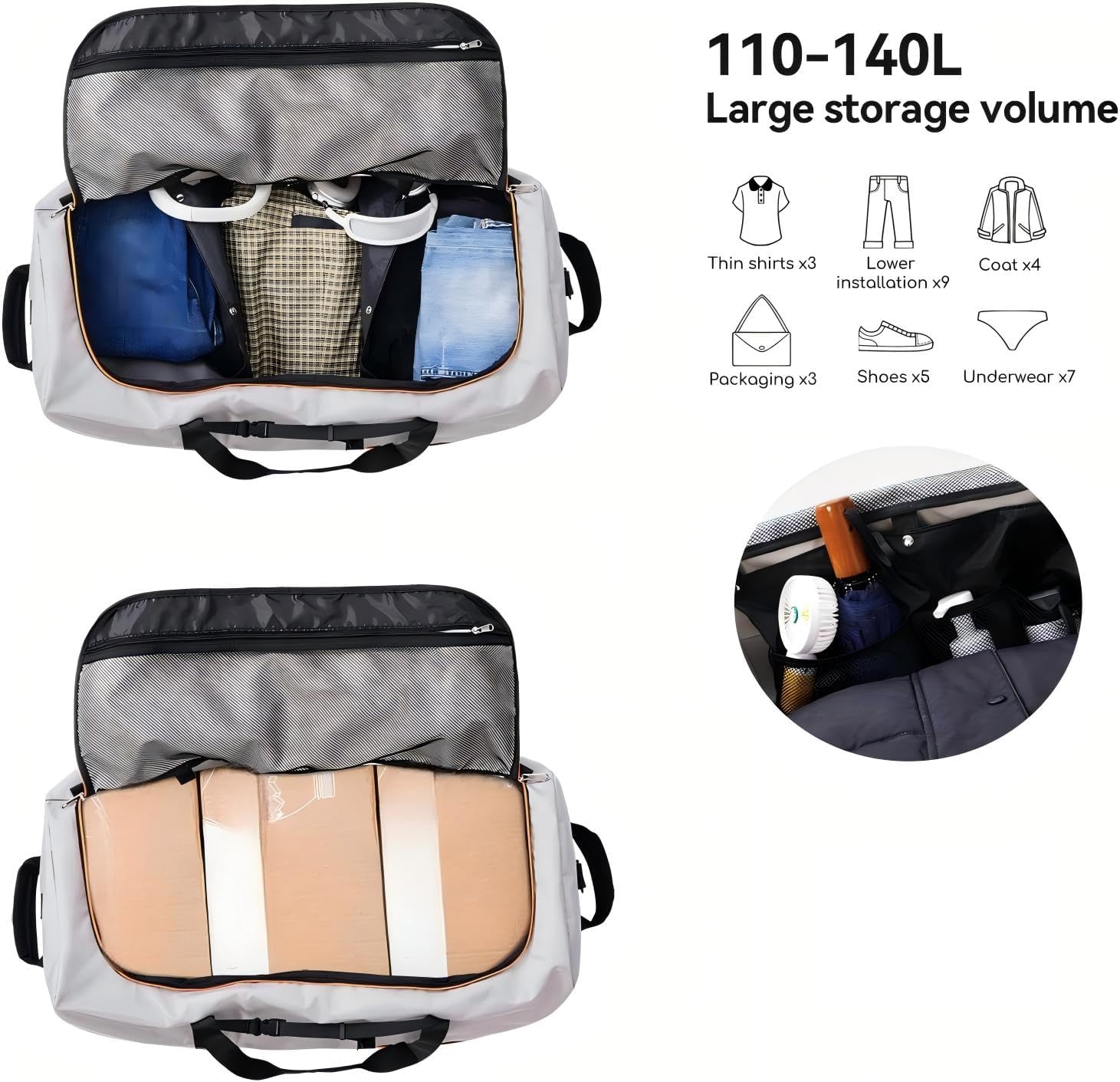 Rolling Duffle Bag with Wheels,110L/140L Expandable Soft-Sided Foldable Duffle Bag with 2 Rubber Wheels,Packable 32” Rolling Carry-On with Multi-Pockets & Compartments (Grey)
