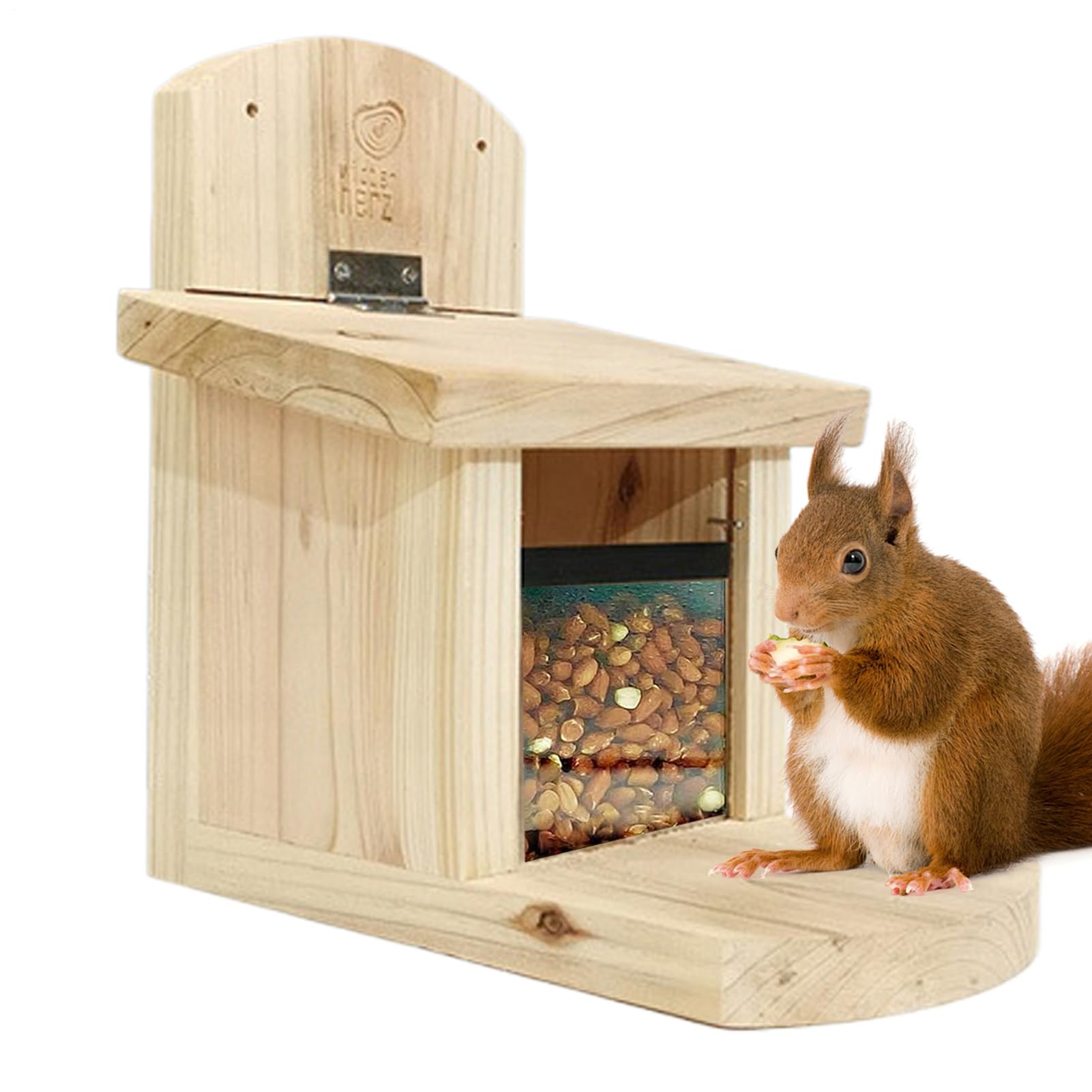 Squirrel Feeder - Wooden Windproof Dispenser Feeding House - Gnaw Resistant Roof Squirrels Feeder with Extra Long Board - for Pets Wildlife Outdoor Home Balcony Window Garden Yard Patio