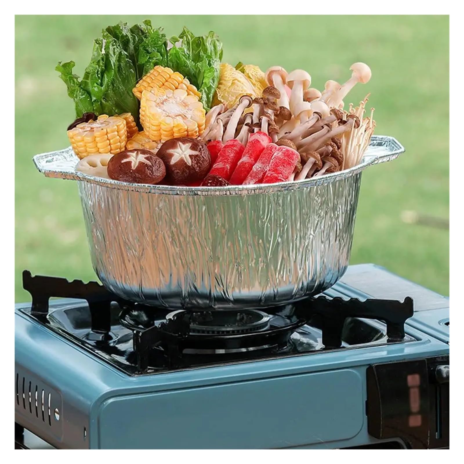 Pentole rotonde in alluminio da 10 pezzi con coperchi Per Cucina | Teglie da forno in alluminio monouso for friggitrice ad aria, for picnic all'aperto(Square 24cm)