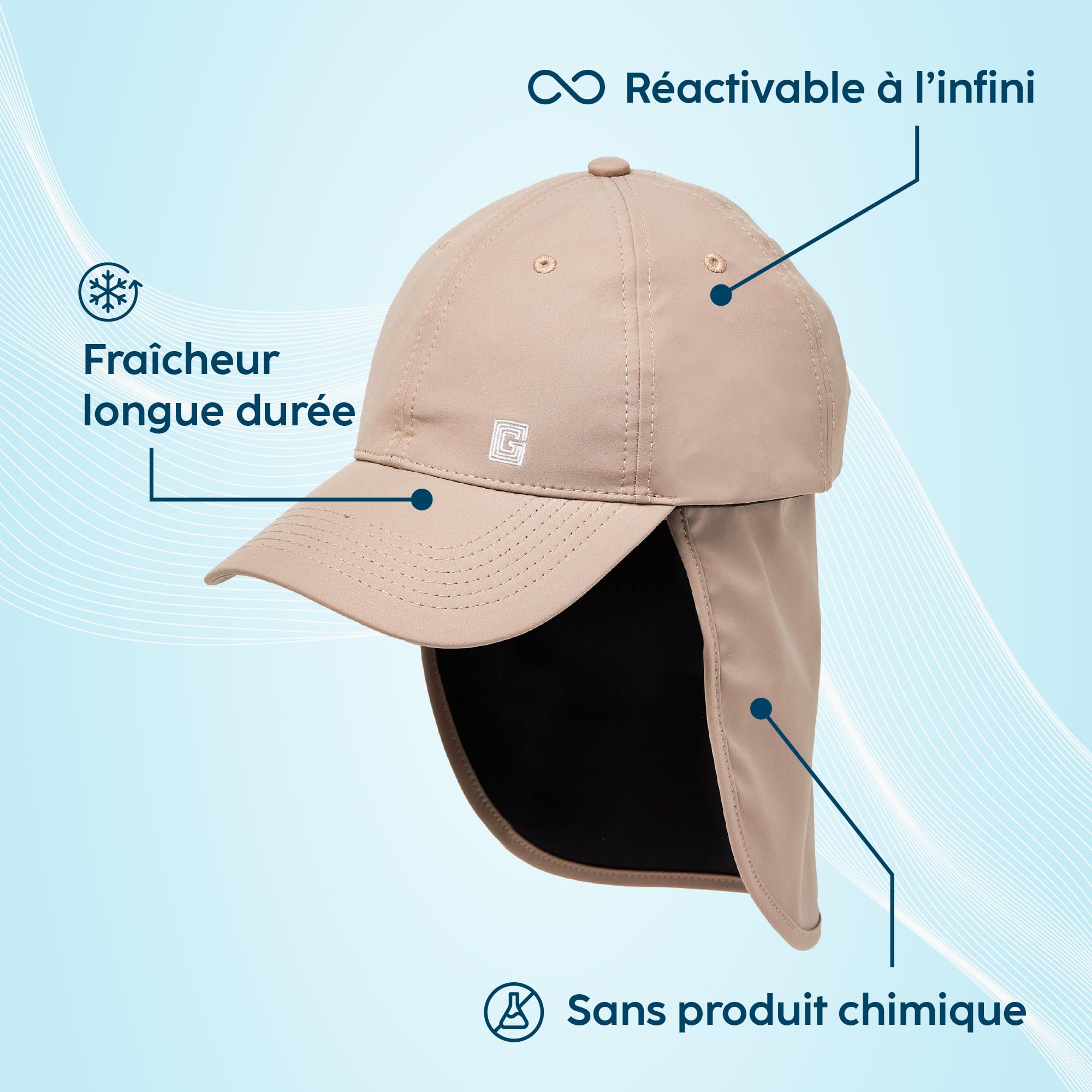 G-HEAT - Casquette Saharienne Anti-UV avec Protection UPF50+ | Rafraîchissement Instantané | Légère, Respirante | Protège-Nuque Amovible | Idéale pour Loisirs, Randonnée, été, Coups de Soleil
