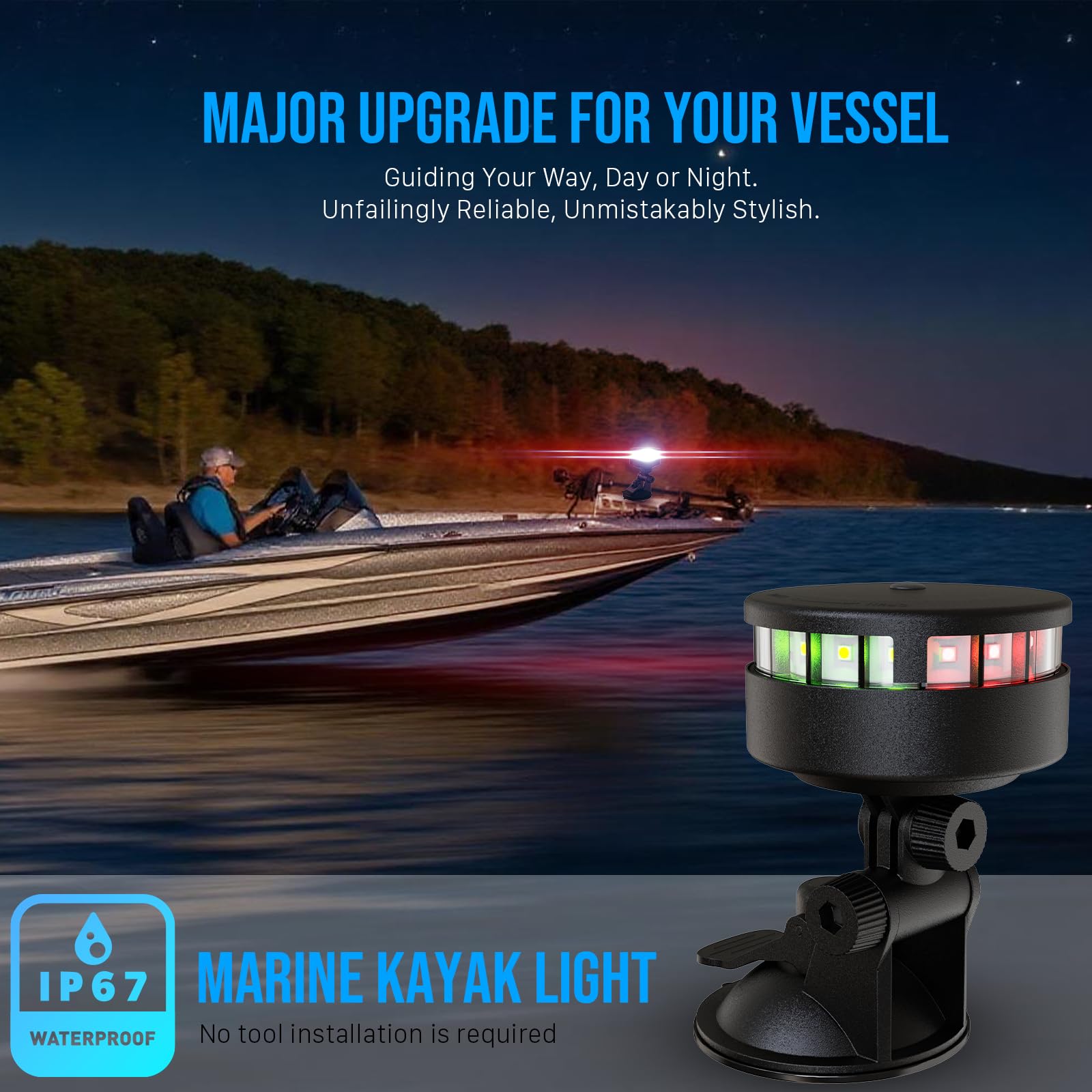 GOODSMANN Luci per kayak notturno Kayak Luce LED portatile di poppa con base a ventosa, lampada rossa e verde alimentata a batteria (3 × AAA, non incluse)