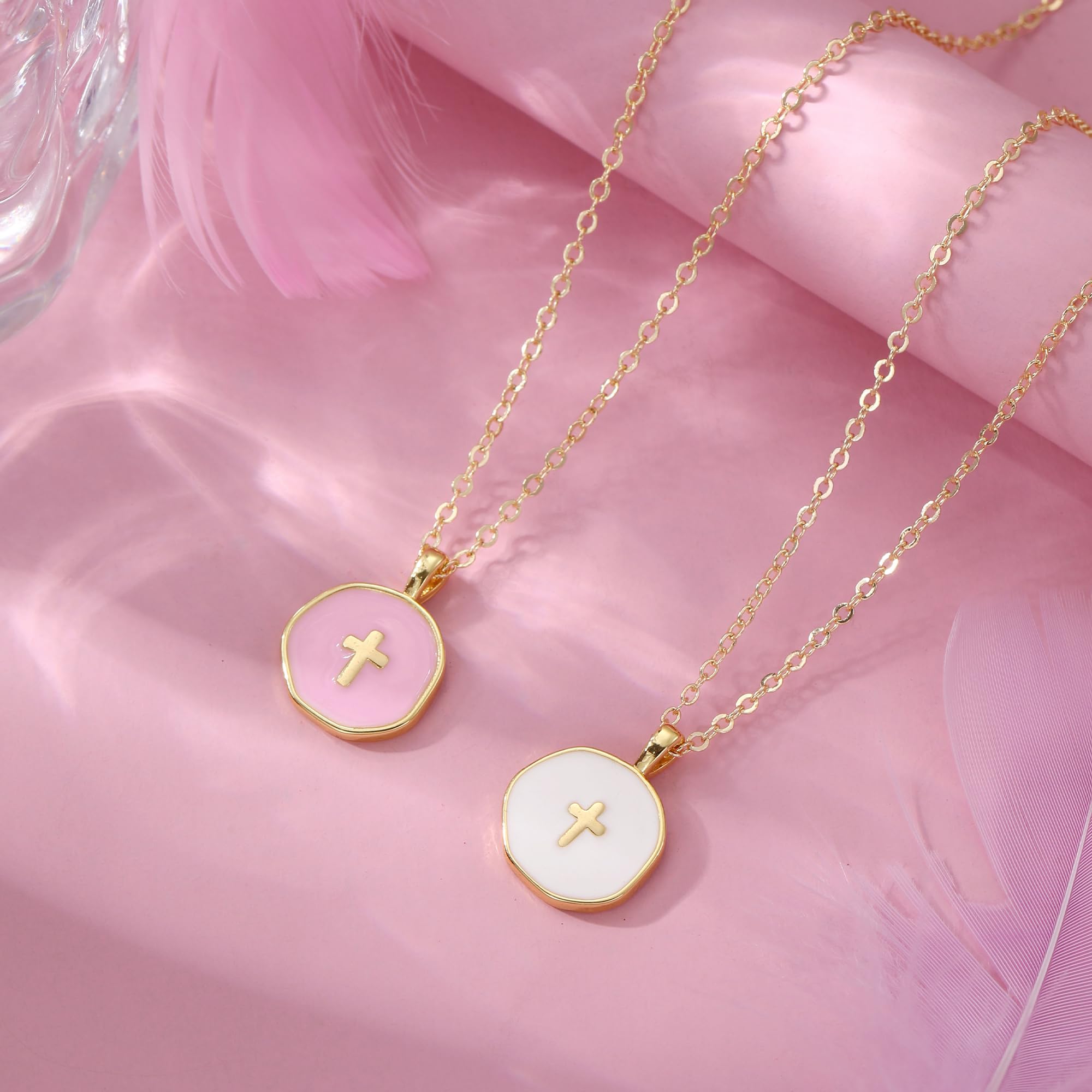 Cute Small Cross Necklace, First Communion Baptism Decorations Party Favors Christian Religious Easter Jewelry Gifts for Daughter Granddaughter Niece