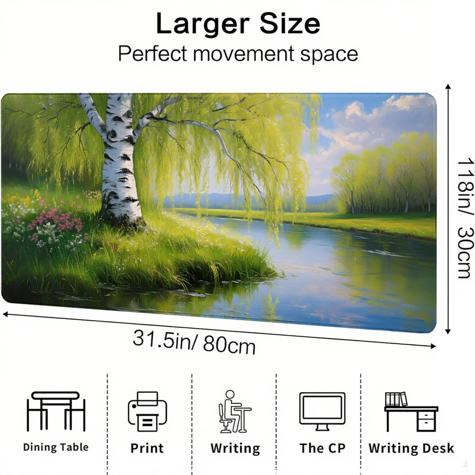 Zielona podkładka pod mysz XXL 1500 x 800 x 3 mm uchwyt na biurko akcesoria antypoślizgowa gumowa podstawa i szyte krawędzie podkładka pod mysz dla graczy do dekoracji biura dekoracyjnego, prezenty