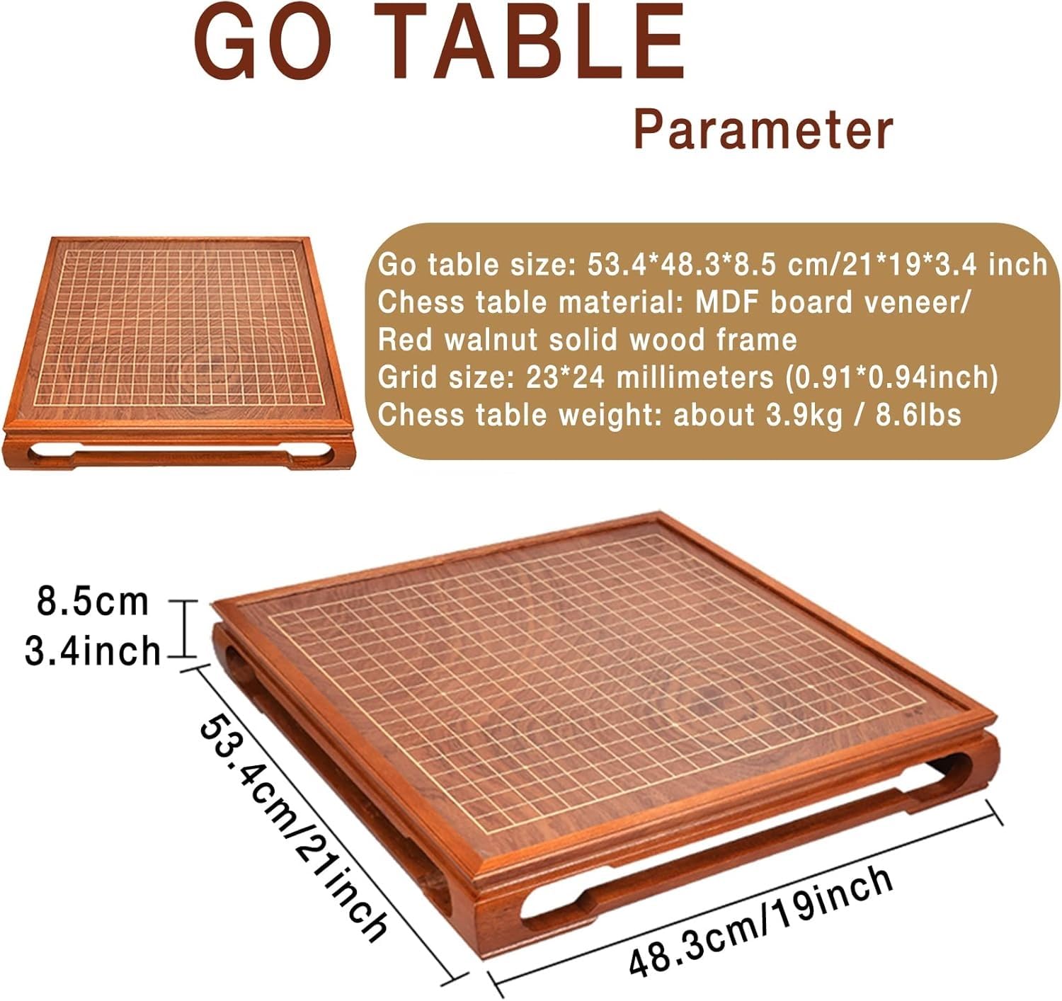 Jeu de Go avec Table en Bois de châtaignier doré, 21 x 19 Pouces, 361 Pierres GO, 2 Joueurs - Jeu de Stratégie Classique pour Adultes à partir de 120 Mois
