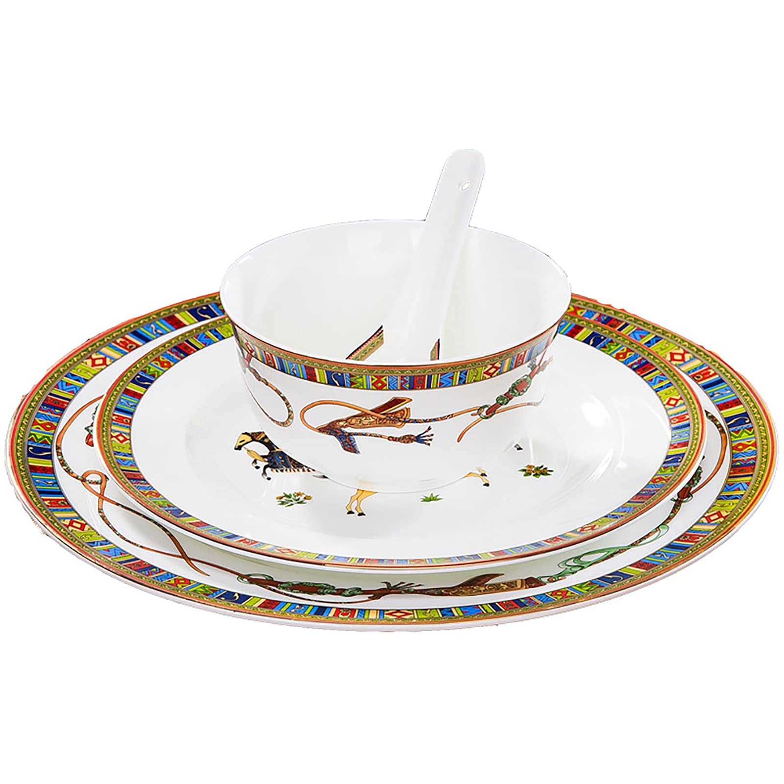 Zestaw obiadowy z porcelany kostnej, porcelanowa kuchnia obiadowa Okrągła zastawa stołowa Zestaw kombinowany z miskami zbożowymi Talerze deserowe Talerze zupy (usługa 56 sztuk dla 10 osób) (usługa 60
