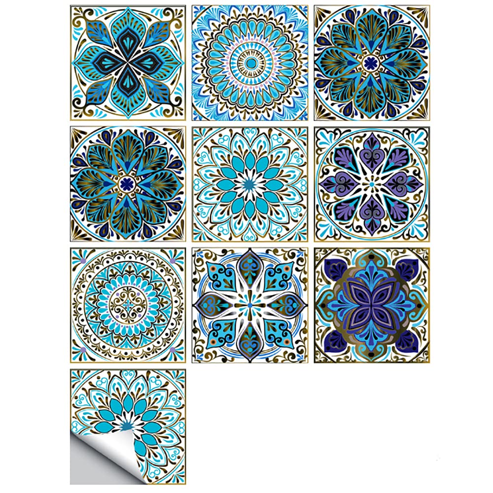 ANCLLO 20 STKS Mandala Stijl Tegel Sticker 10x10cm Traditionele DIY Muurschilderingen Waterdichte Oliebestendige Verwijderbare Stickers voor Badkamer en Keuken Backsplash