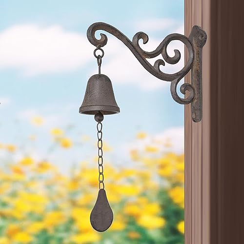 Campana de cena vintage de hierro fundido para exteriores, campanas colgantes para puerta, patio, granja, interior, jardín (sonido de campana