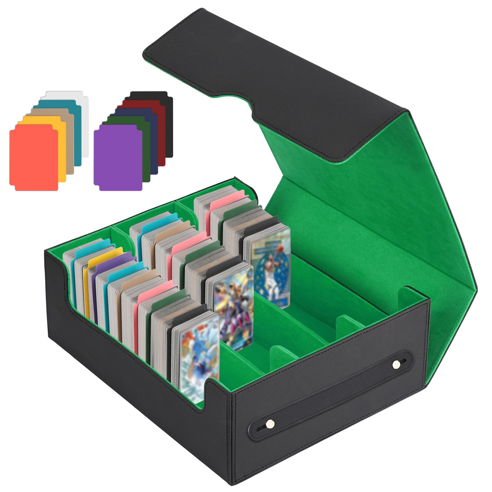 Deck Box per Carte MTG, Deck Box con 10 Divisori Colorati | 3 Righe Deckbox, per le Carte di Magic Commander YGO TCG MTG Nero Verde Decks Boxs