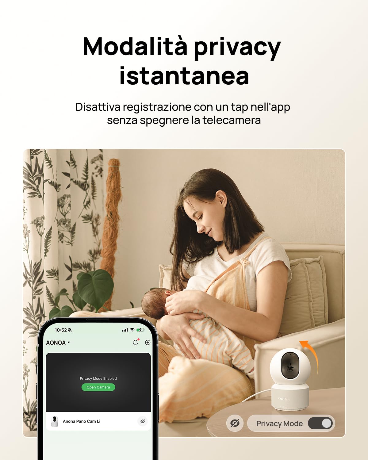 Anona Pano 4K Telecamera WIFI Interno, 8MP Videocamera Sorveglianza Animali/Cane/Bambino, 360° PTZ, Wi-Fi 6 2,4/5G, Auto-Tracking, Rilevamento AI Persone/Animali/Pianto, Privacy, Audio Bidirezionale