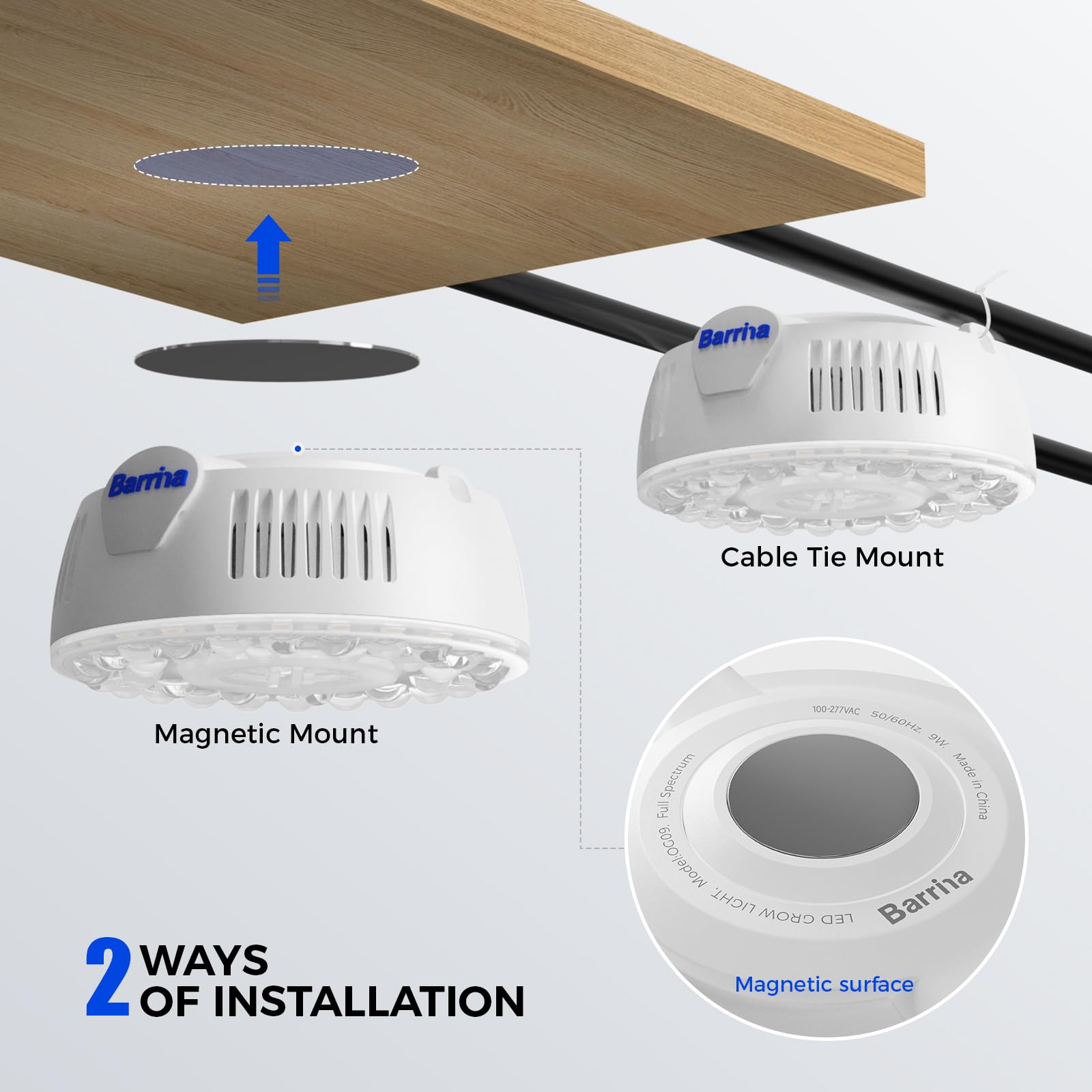 Barrina Orbgrow OG09 - Luz de cultivo con temporizador, LED rojos de 660 nm de 36 W (4 x 9 W, equivalente a 540 W), luz de espectro completo para plantas de interior, magnética y enlazable, 5 niveles