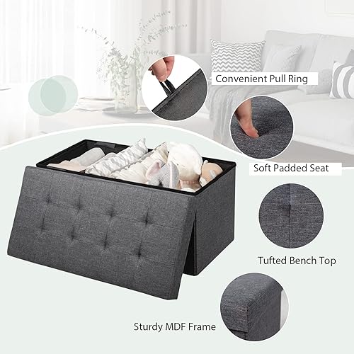 Miniatura 8 de GORELAX Banco otomano plegable de almacenamiento, reposapiés de tela con contenedores de almacenamiento extraíbles y asiento acolchado, caja